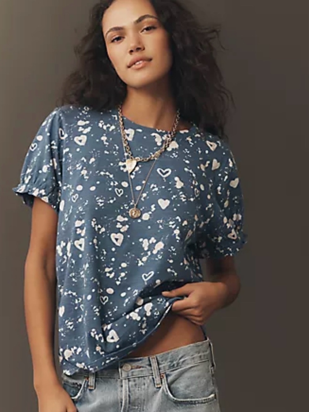 Pilcro Bennie Cotton Slim Puff Sleeve Tee from Anthropologie Size Medium